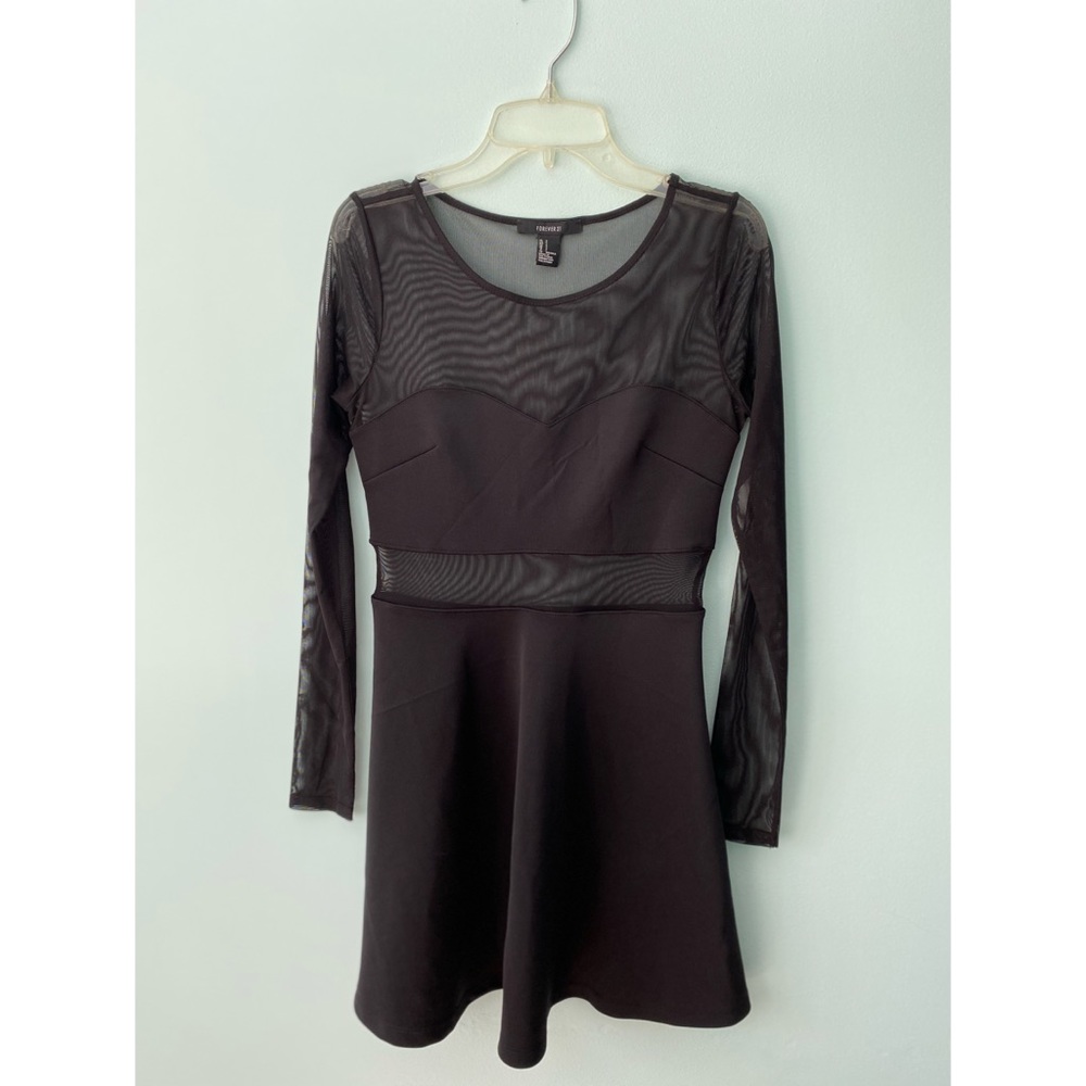 Black mesh long sleeve dress
